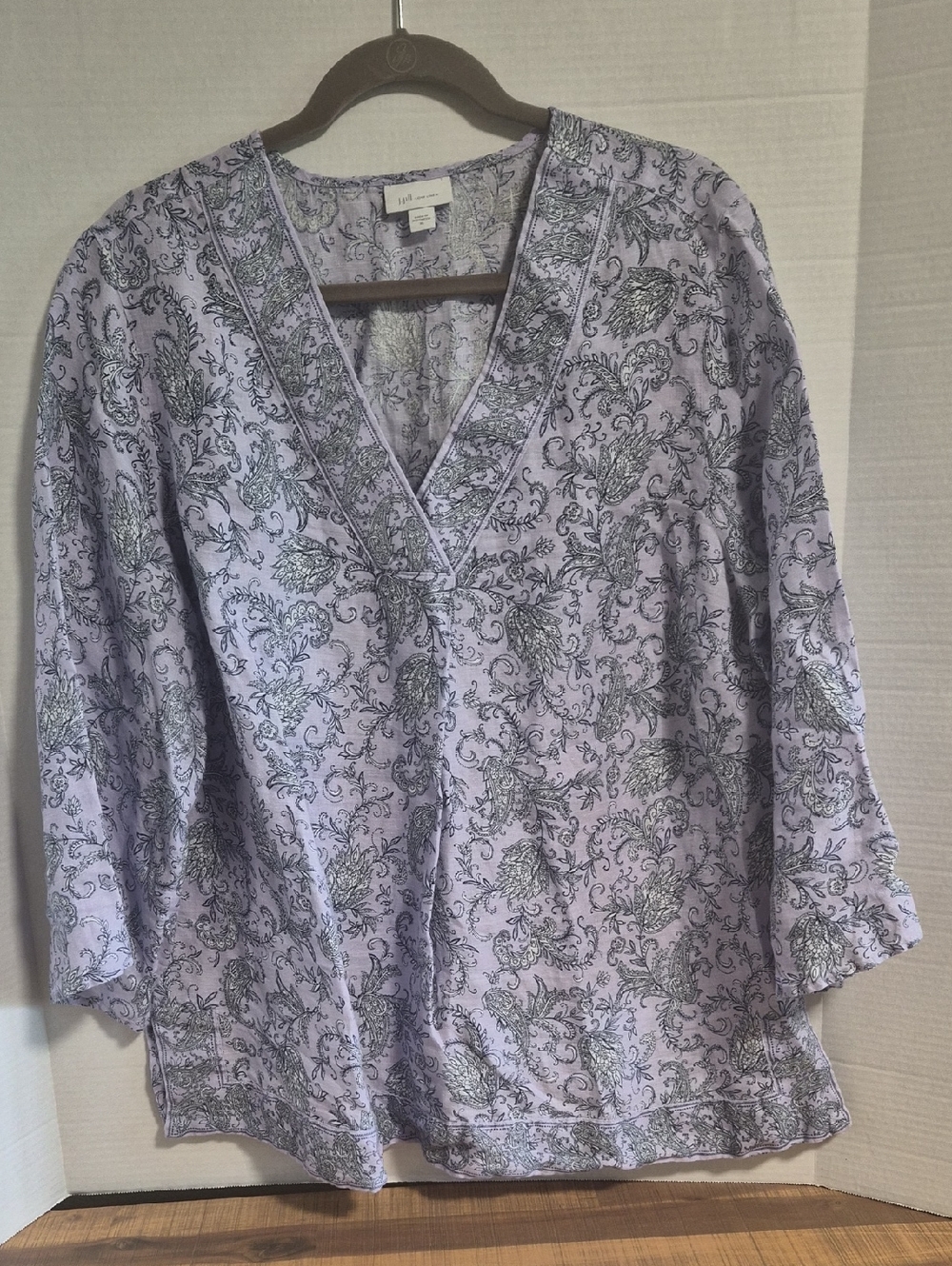J. Jill Linen pull over top - beautiful lavender paisley print sz XL